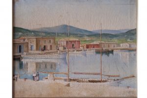 "Vista del port d'Eivissa" Vincenzo Fioravanti. Oli sobre tela. ca. 1933. 52x64 (aprox) Col·lecció particular Núria Ferrer Barbany